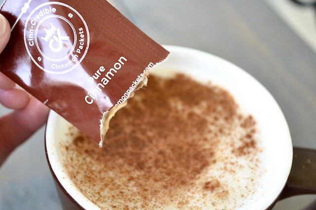 Bowl of oatmeal topped with cinnamon from a Cinnamon Packet